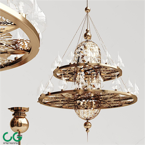 European Classical Metal Long Chandelier 3d Model 04